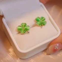 Green Lucky Clover Earrings Women Girls Exquisite Elegant Charm Stud Daily Shopping Dating Earrings Fashion Jewelry Accessories