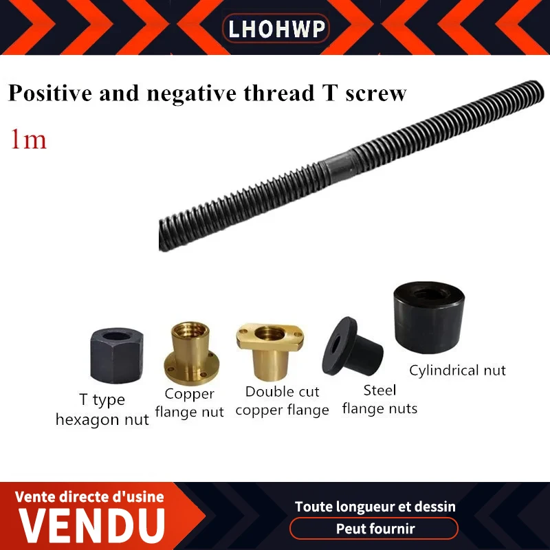 Ensemble de Dents Positives et Négatives Vis Alternative Ézoïdale, Rotation Gauche et Droite, Assemblage Bidirectionnel, T12-T36 Ézoïdale, L = 1m + Écrou, 1/2 Pièces