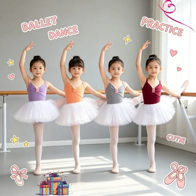 

Girls Ballet Leotard Summer Suspender Dance Dress Kids Gymnastics Jumpsuit Soft Cotton Outfit For Ballet Practice Training Suit