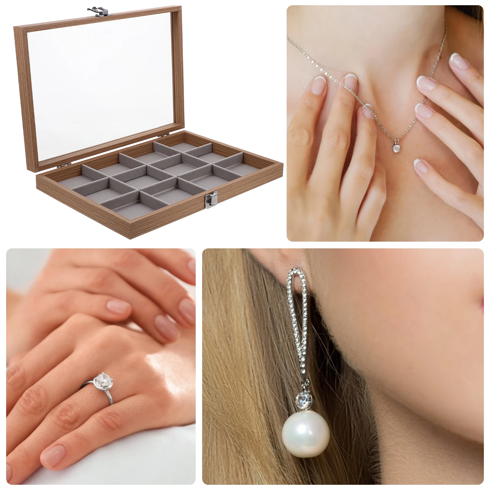 

Wooden Display Box Jewelry Holder Earrings Case Storage Necklace Organiser Travel