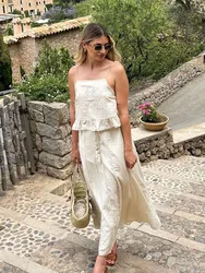 HH Women New Fashion Suits Solid Sleeveless Backless Tops+High Waist A-Line Skirts Female Summer Hook Flower Hollow Sets