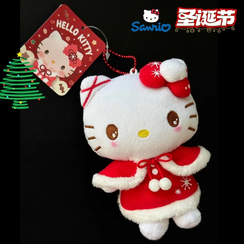 Japanese Genuine Sanrio Christmas Hello Kitty Cute Cat Girl Red Cloak Plush Pendant Bag Hanging Decorative Toy Christmas Gift