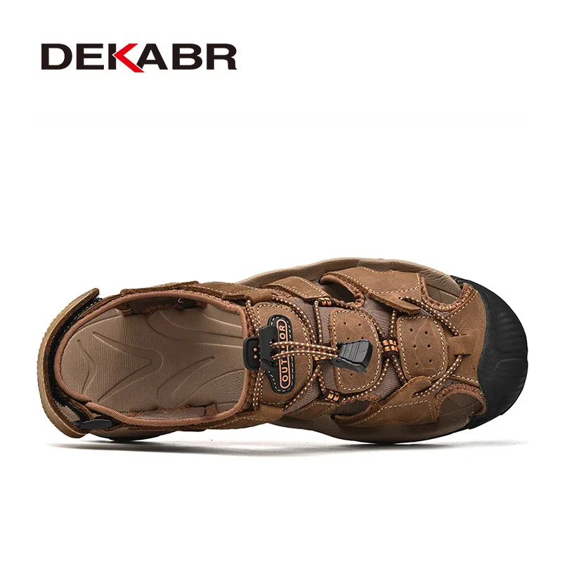 DEKABR Summer Designer Men Genuine Leather Sandals Hook & Loop Outside Men Cow Leather Soft-Soled Non-slip Male Casual Sandals image 2