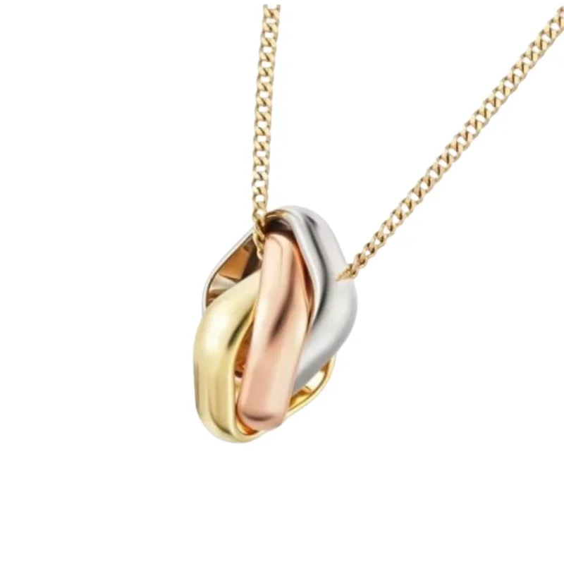 

Elegant Three-Tone Interlocking Pendant Necklace, Timeless & Versatile