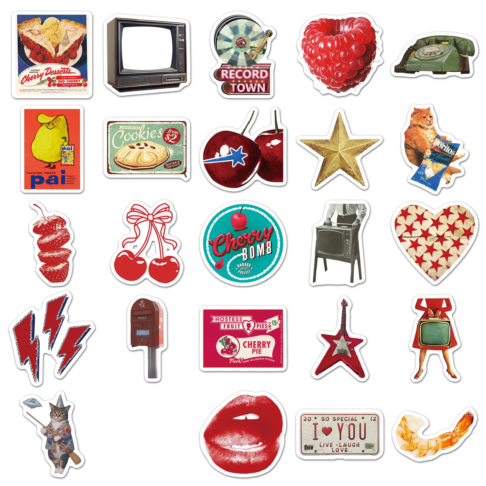 50PCS Ins American Style Retro Cartoon Stickers Creative Pattern Graffiti Decals Skateboard Luggage Phone Sticker Packing Gifts