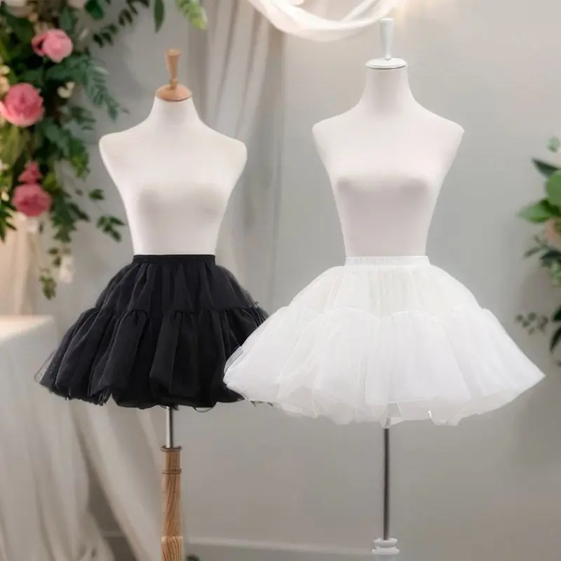 35 cm großer Lolita-Petticoat ohne Knochen, Krinoline – 4-lagiger weicher Netz-Unterrock für kurze Miniröcke, täglich, süß, klassischer Stil, Weiß