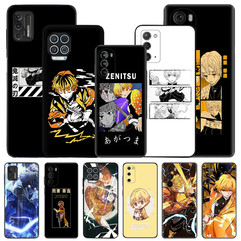 Soft Phone Cases For Moto G53 G73 G9 G50 G51 G60 G71 G22 G32 G52 72 Edge40 20 30 Agatsuma Zenitsu Demon Slayer Black Matte Cover