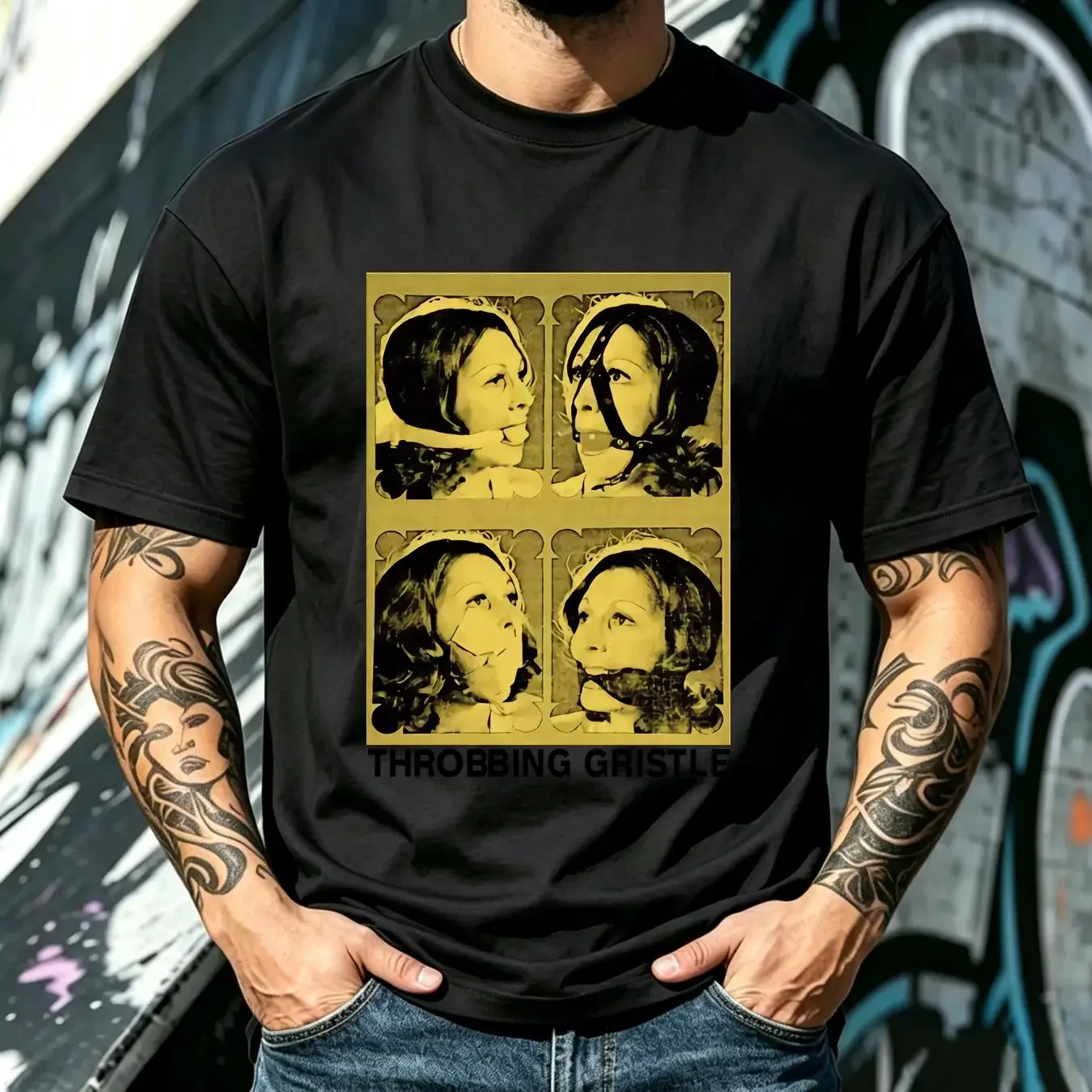 washed T Shirt Vtg Throbbing Gristle Band For Fans Cotton S 234XL Yellow KK147 vintage Washed designer clothes