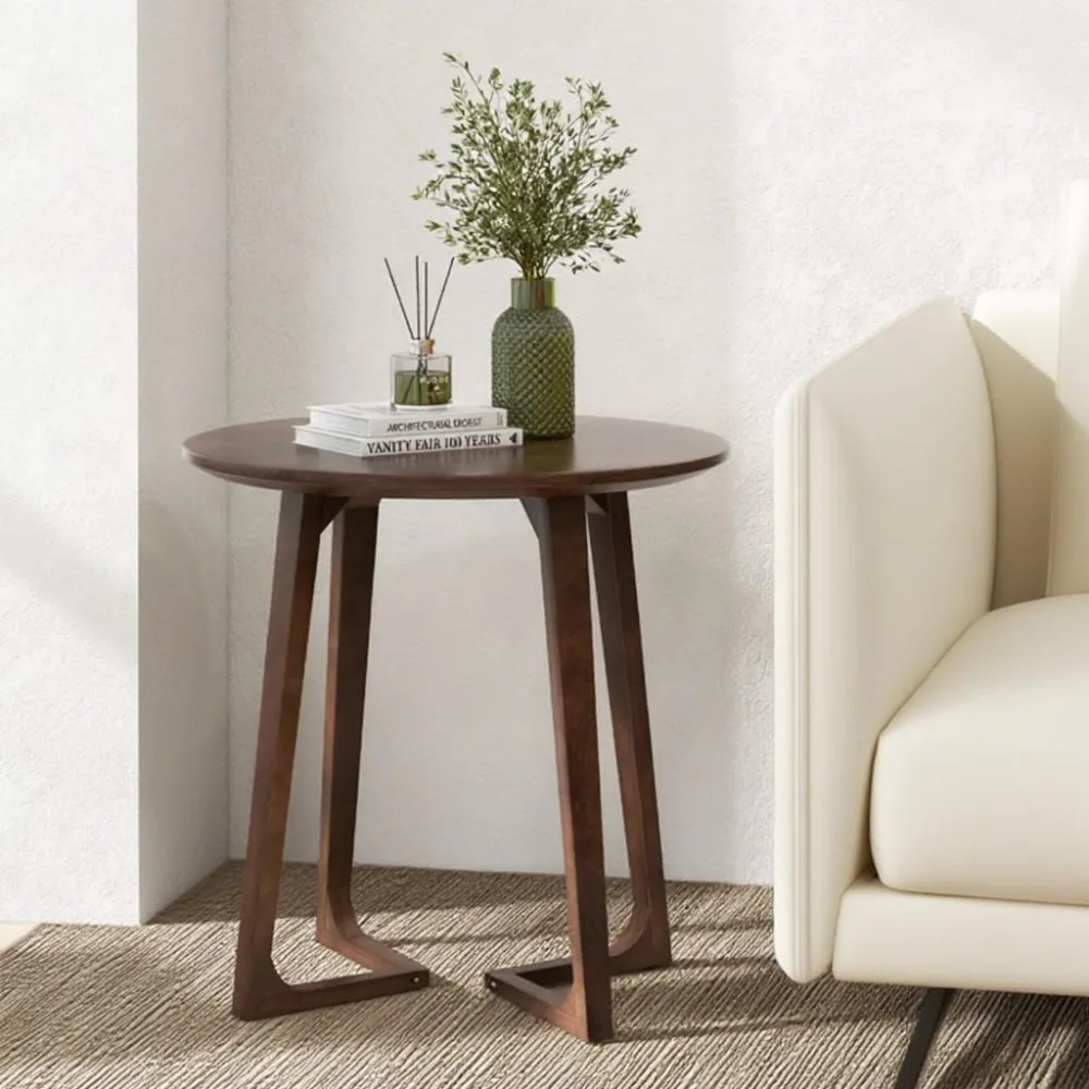 

24 Round End Table, Mid Century Modern Side Table with Adjustable Foot Pads, Sofa Couch Accent Table, Small Coffee Table