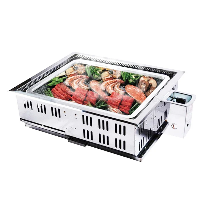 Korean gas bbq grill square marble smokeless grill commercial indoor table top bbq gas grill