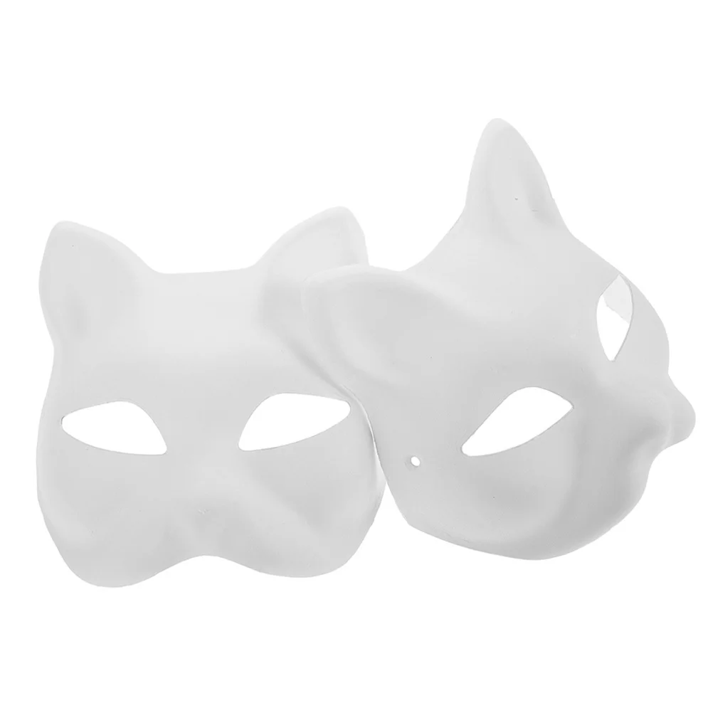 

2Pcs Blank Cat Face Masks DIY Paper Pulp White Animal Masks for Halloween Masquerade Party Cosplay Cat Face Mask