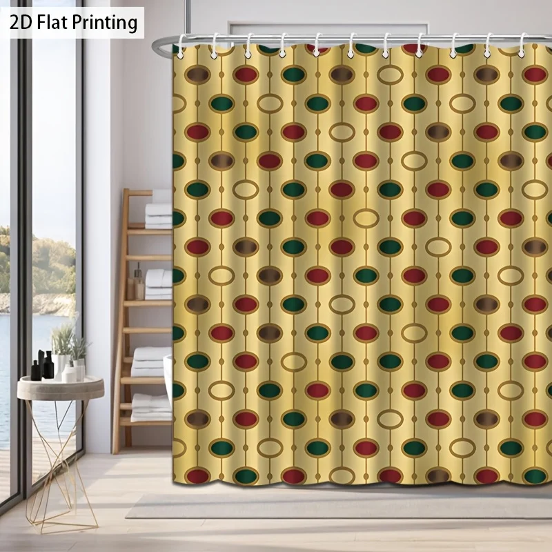1 Stück 2D-Flach-Duschvorhang, buntes Kreismuster mit Haken, maschinenwaschbar, hochwertiger, eleganter Badezimmer-Duschvorhang.