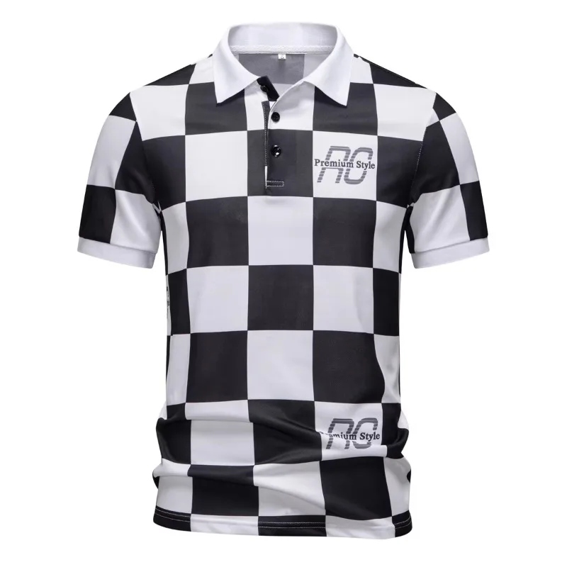 الكلاسيكية رقعة الشطرنج نمط الرجال قمصان بولو بولو الكورية سليم عادية كم قصير تي شيرت مريح تنفس المحملة القمم 2025 #3