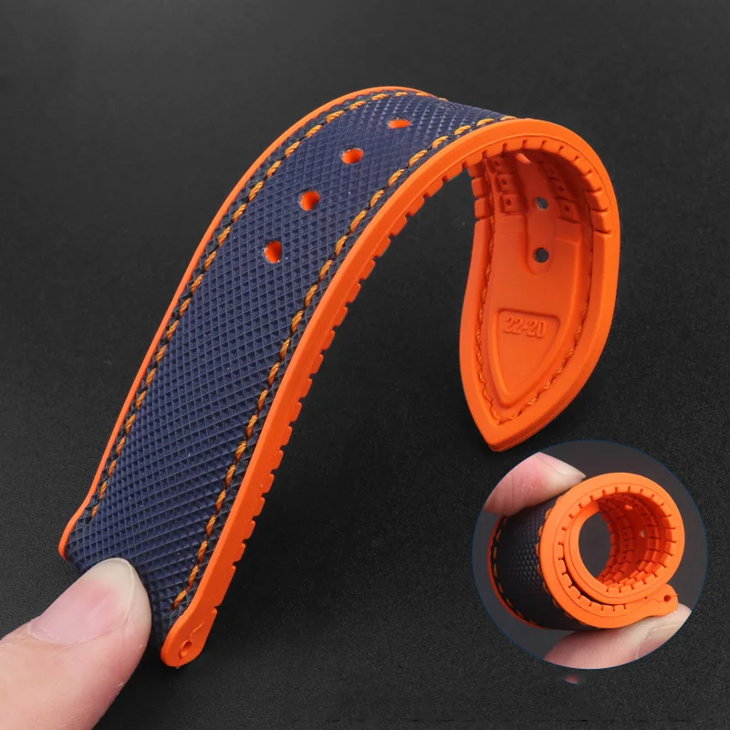 For ZENISH Pilot series 29.2430 Bronze Big Fly Nylon Rubber Bottom watch strap 20 22 23mm Men Waterproof blue orange black Strap