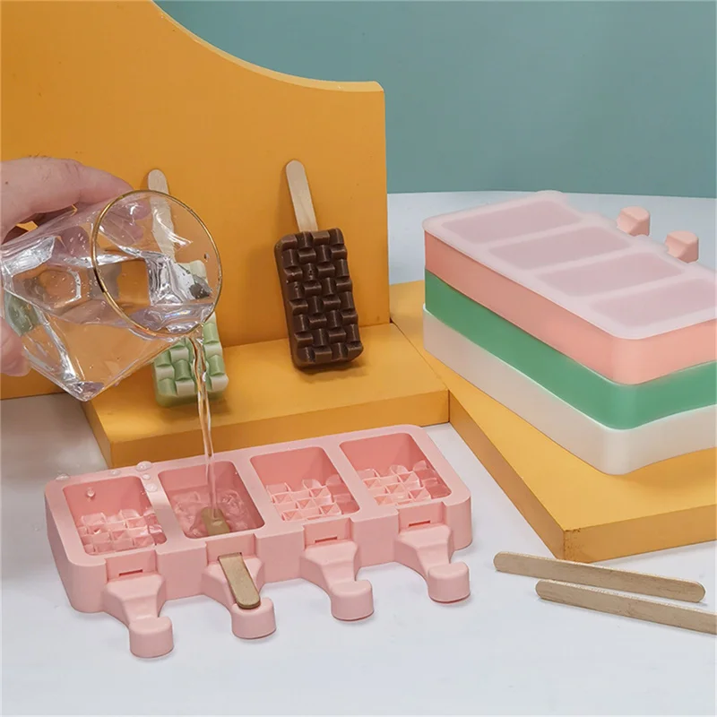 

4 Hole Silicone Ice Cream Mold Ice Cube Tray Chocolate Popsicle Molds DIY Dessert Homemade Tools Reusable Molds