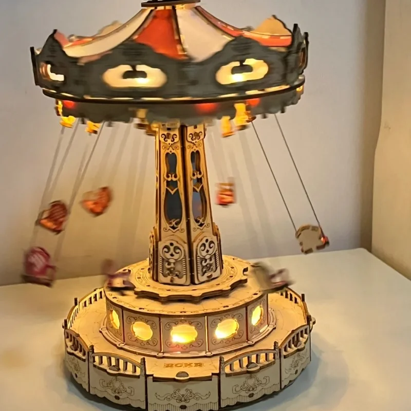 

Robotime Rokr Swing Ride DIY Music Box Building Block Amusement Park Series Birthday Gift Easy Assembly 3D Wooden Puzzle