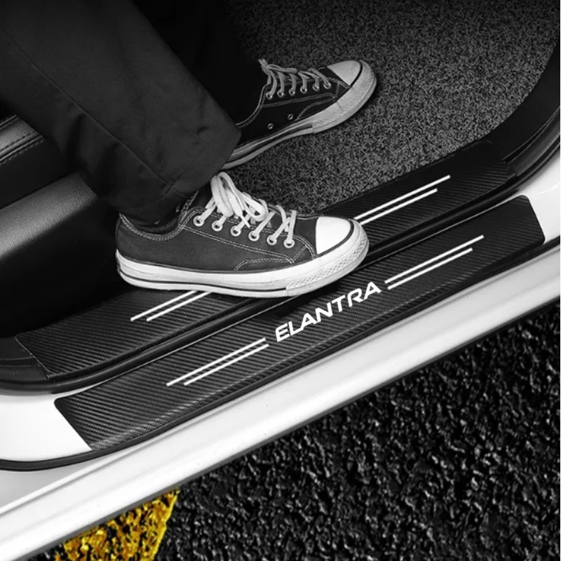 Car Door Sill Carbon Fiber Sticker Threshold Side Trunk Bumper Guard Decals for Hyundai Elantra 2021-2023 Auto Accessories