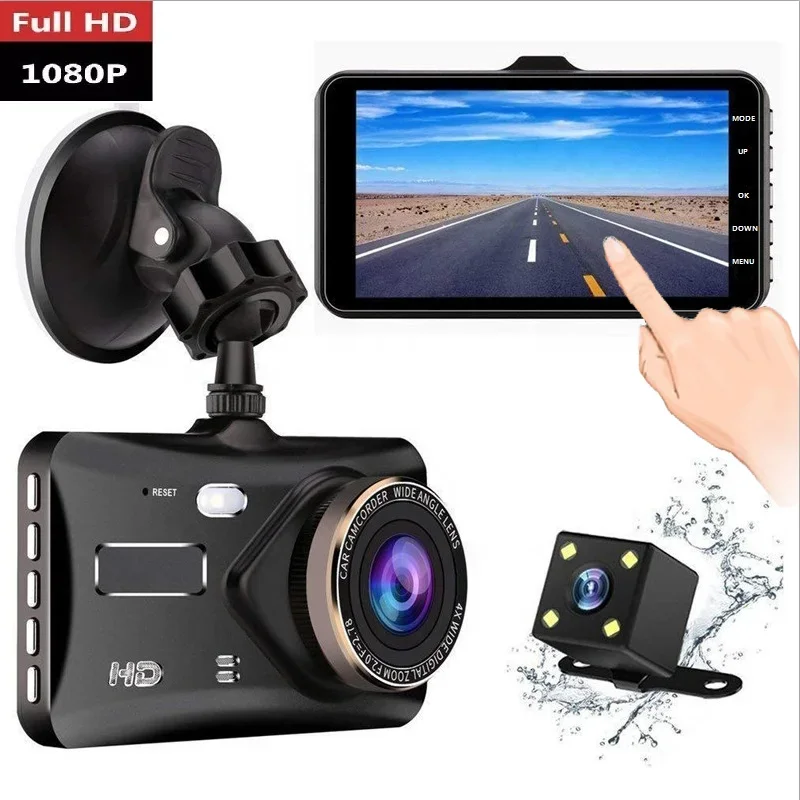 

Hot sale Dash cam Dual Lens car dvr HD 1080P4"Touch Screen IPS With Backup Rear Camera Registrar Night Vision car Video Recorder