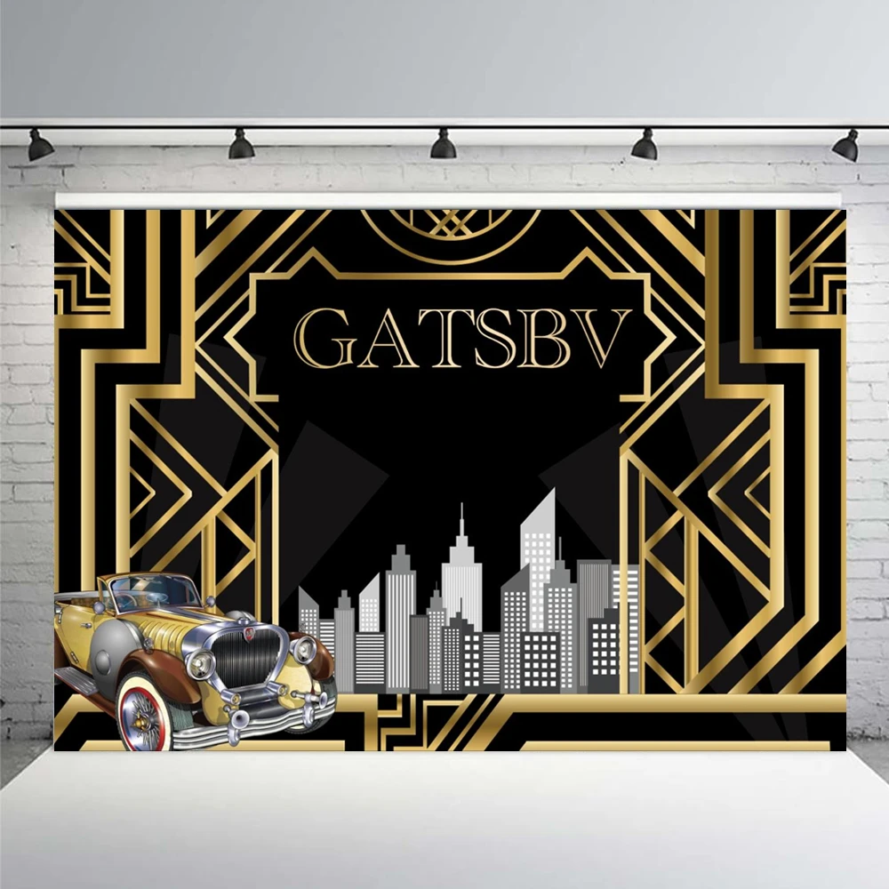 1920s "الغاتسبي العظيم" خلفية التصوير الفوتوغرافي الرجعية خط الذهب الأسود الفن بناء نمط حفل زفاف عيد ميلاد صورة خلفية