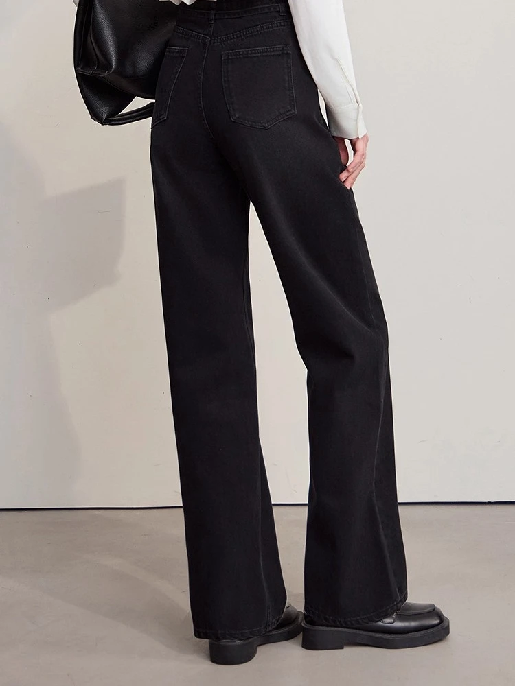 AMII جينز نسائي أسود 2025 شتاء جديد حزام قابل للإزالة مستقيم سراويل نسائية متعددة الاستخدامات جينز متين غير رسمي السيدات 1254TM4064 #2