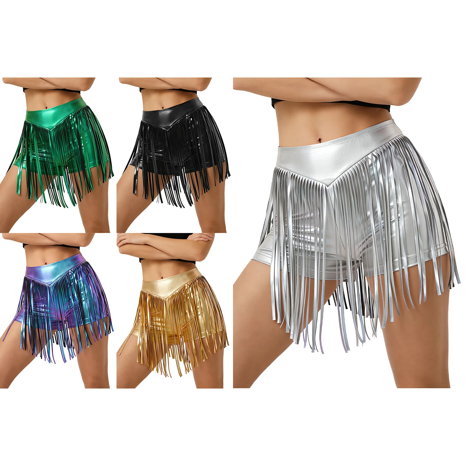 Donne Nappa Jazz Latino Tango Cha-cha Danza Performance Gonne corte Frangia scintillante Pantaloncini lucidi per Party Stage Dancewear