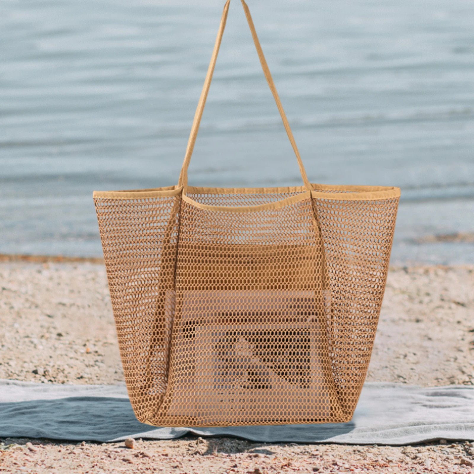 Sac de plage de voyage pour hommes et femmes, sac fourre-tout initié en maille, sac de rangement pour vêtements de grande capacité, natation