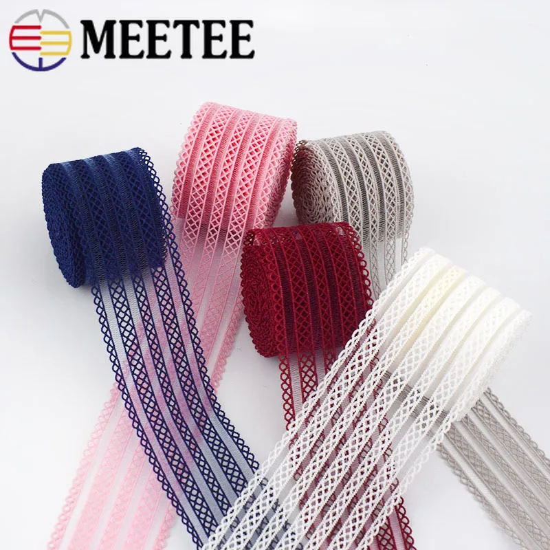 10/20Yards Meetee 18/35mm Elastic Bands Lace Mesh Trim Webbing Ribbon Underwear Strap Bag Clothing DIY Sewing Accessories