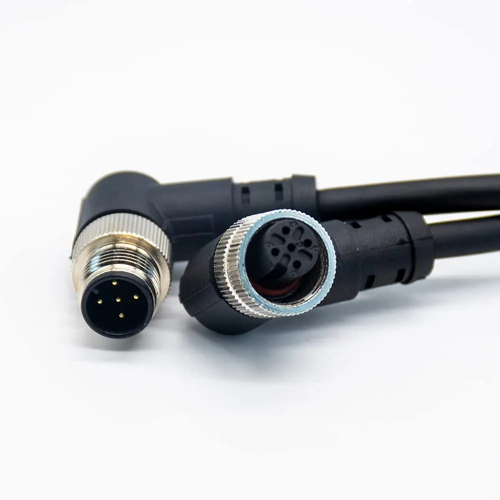 M12 5 Pin Right Angle Male to Female Cable, A-Coded, 1Meter, 22AWG, Sensor/Actuator Cable for Industrial Automation