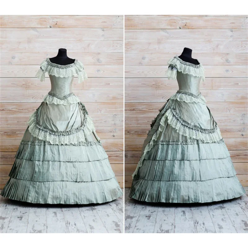 Katherine Pierce Cosplay Costume  Medieval Victorian Rococo Bustle Dress Vampire Lace Ruffle Prom Ball Gown