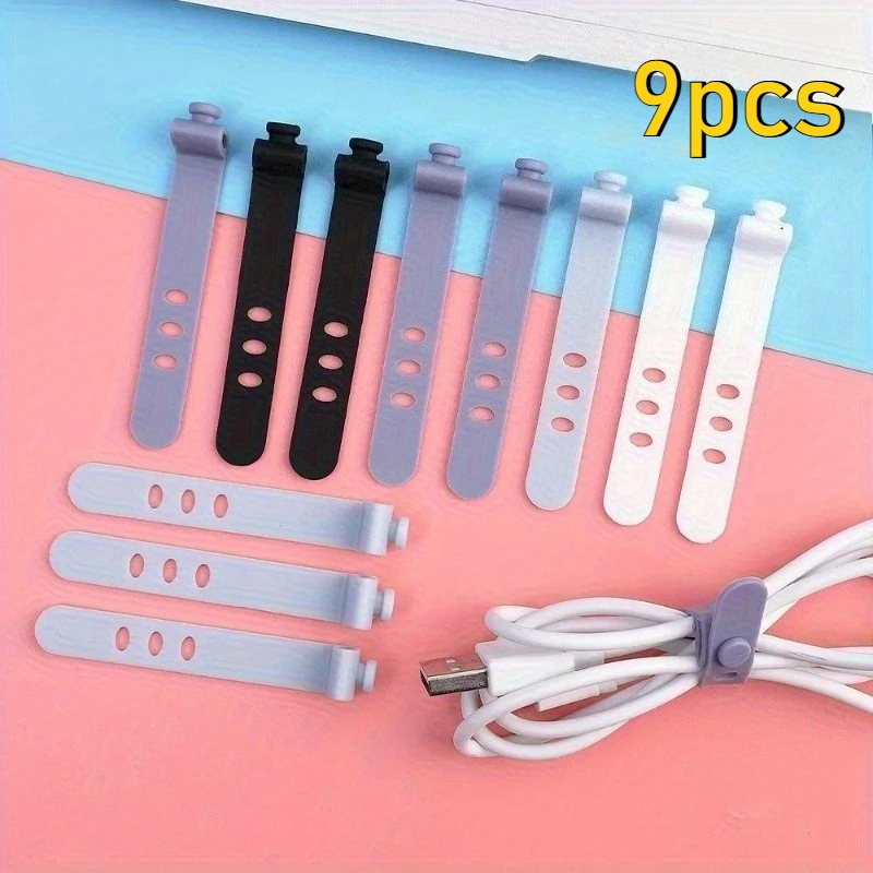 9pcs Phone Cable Organizer Earphone Clip Charger Cord Management 3 Hole Line Storge Holder Clips Data Line Bobbin Winder Straps