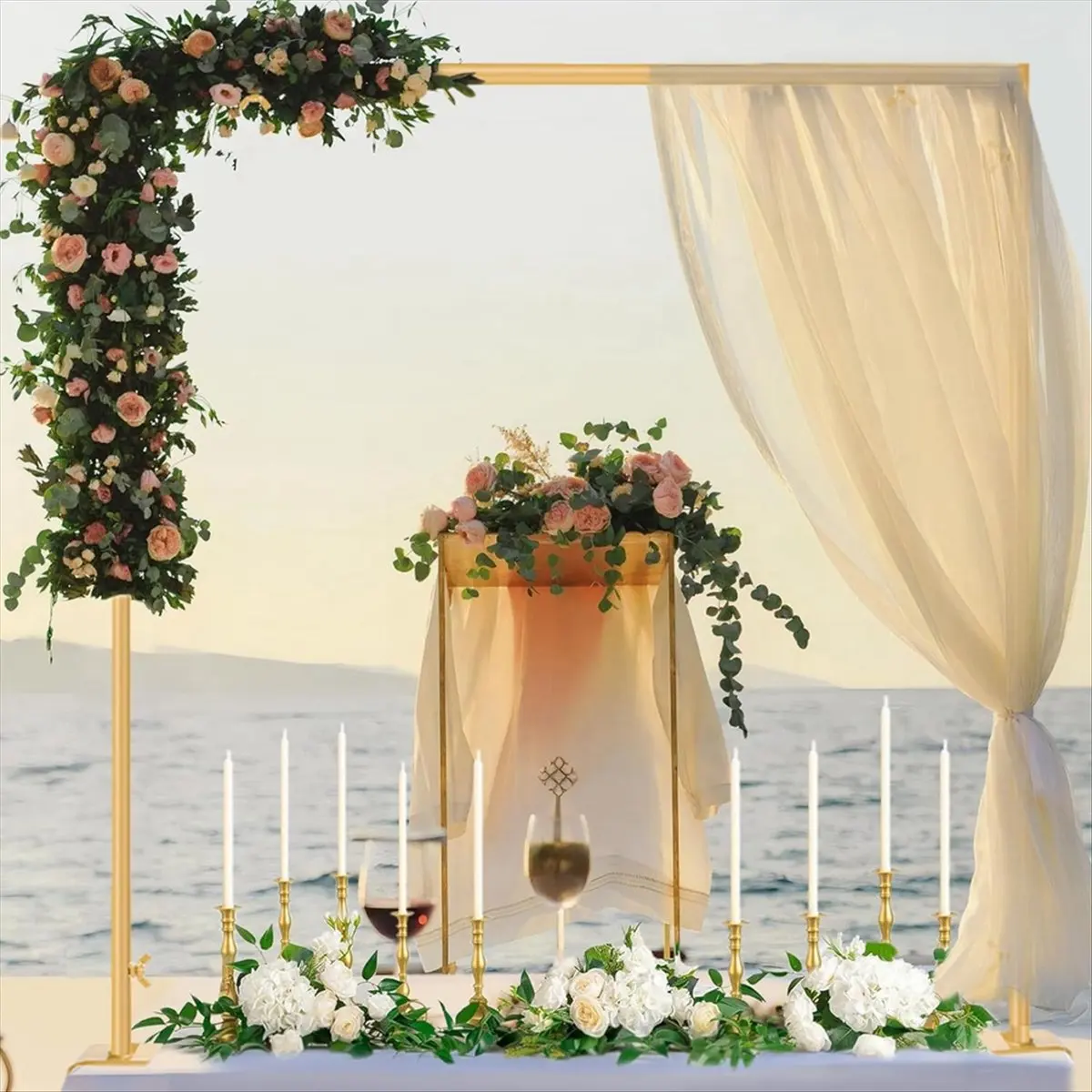 【ABFS】Over the Table Rod Stand with Clamps 46 Inch-100 Inch Length 29 Inch-55 Inch Height Table Balloon Arch Stand Gold