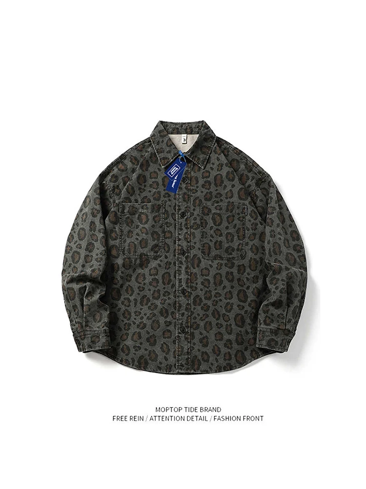 

Mr. WH American Sle Trendy Brand Leopard Print Collar Jaet Loose Casual Outerwear for Men Spring Autumn Vintage Loose Fit
