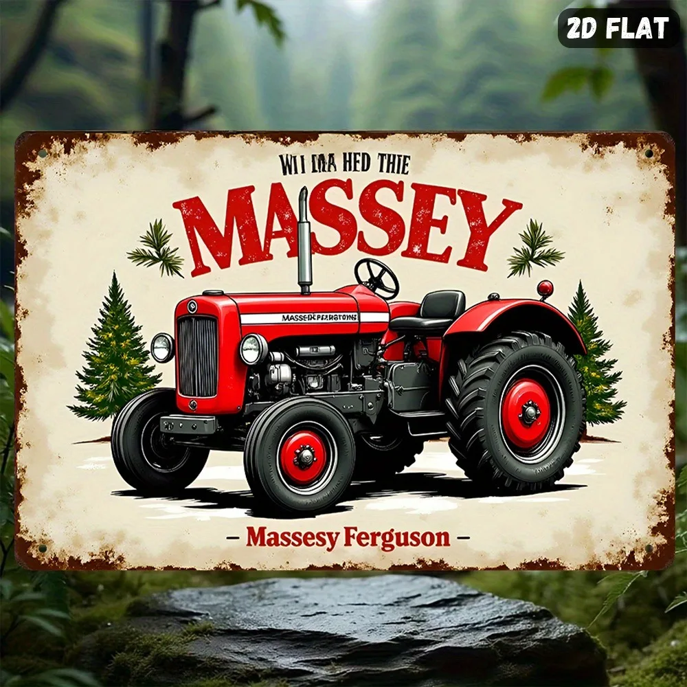 2D Flat Retro Farm Massey Ferguson Tractor Aluminum Sign, Indoor Wall Decoration Gift