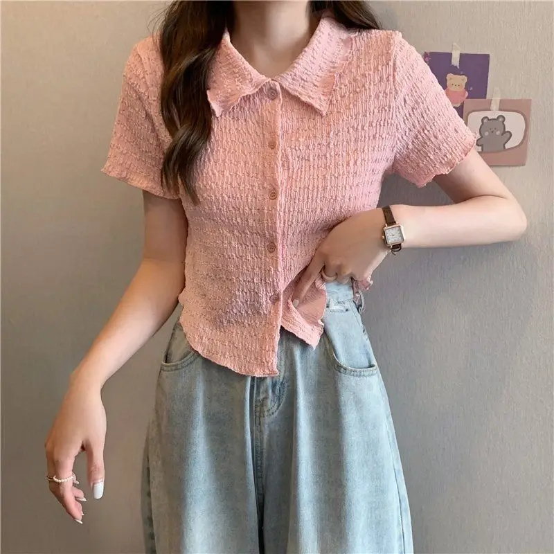 Preppy Sweet Youthful Collar Short Sleeve Shirt For Girls Korean Style Slimming Versatile Top 2026 New Arrival