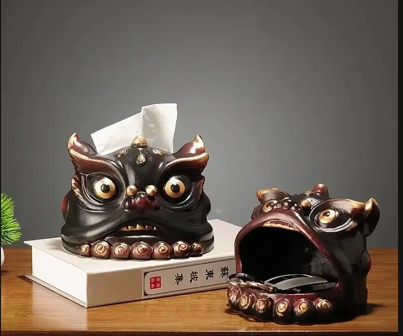 

Chinese Style Lion Dance Ceramic Tissue Box Lion Storage Boxes Napkin Box Key Disk Snack Boxes Desktop Organizer Napkin Holder