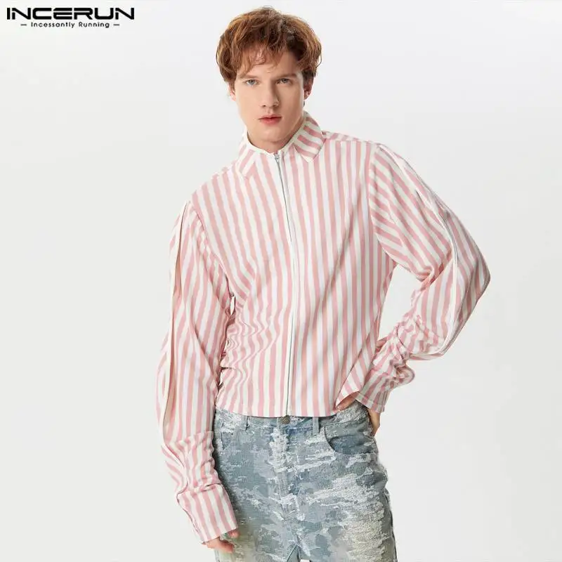 

Men's Striped Shirt Lapel Long Sleeve Zipper Fashion Casual Men Clothing Streetwear 2024 Fashion Leisure Camisas S-5XL INCERUN