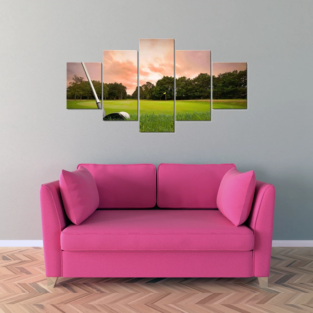 

5 Panels Art Dusk Golf Course Picture Wall Art for Dining Room Office Gym Home Decor Sport Poster Canvas Print Artwork Dropship