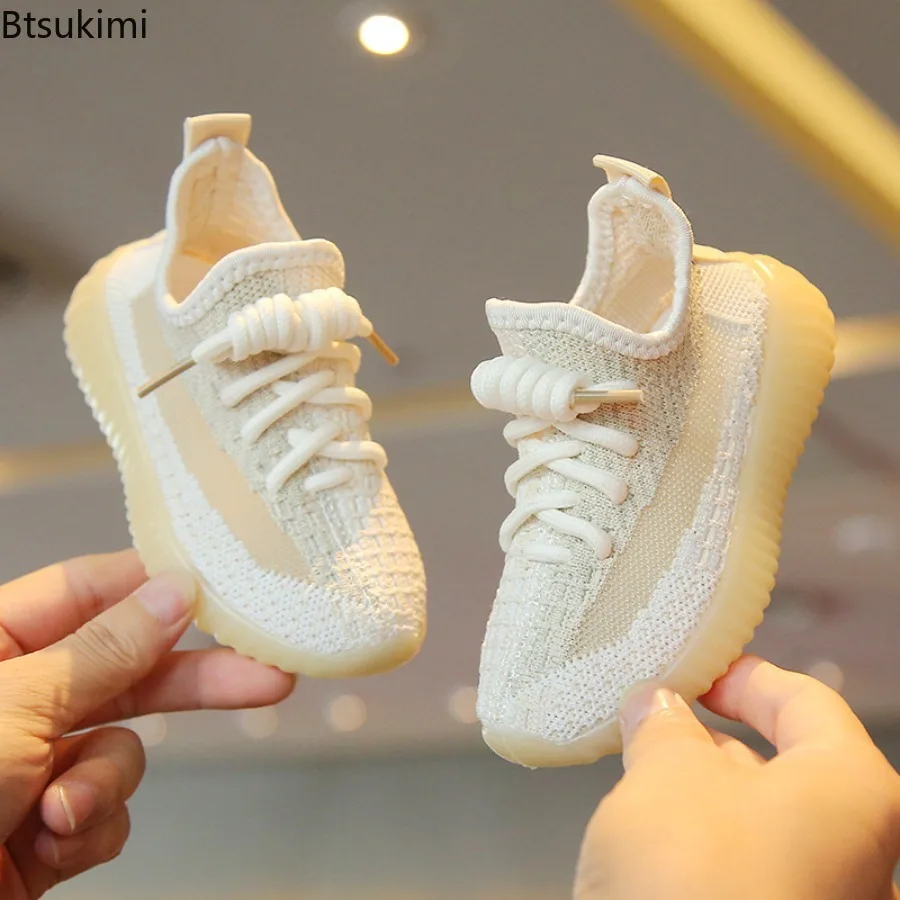 Kids Spring and Autumn Sneakers Soft Breathable Running Knitting Infant Teenage Mesh Sports Boy Girl Lightweight Coconut Shoes