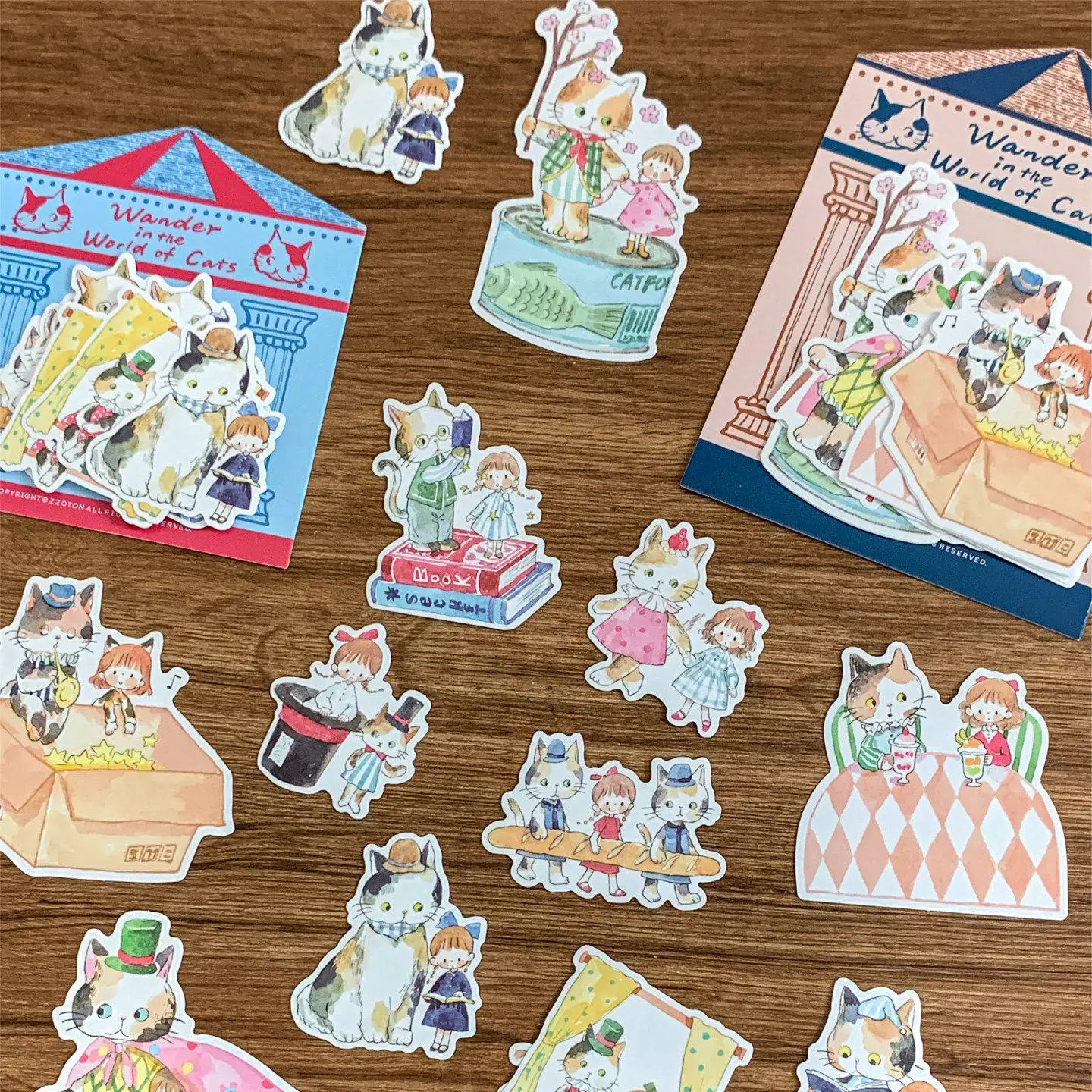 ZZOTON [Cat's Adventure] Tape Special-shaped Sticky Notes Sticker Bag Hand-painted Watercolor Journal Literature And Art Japanes