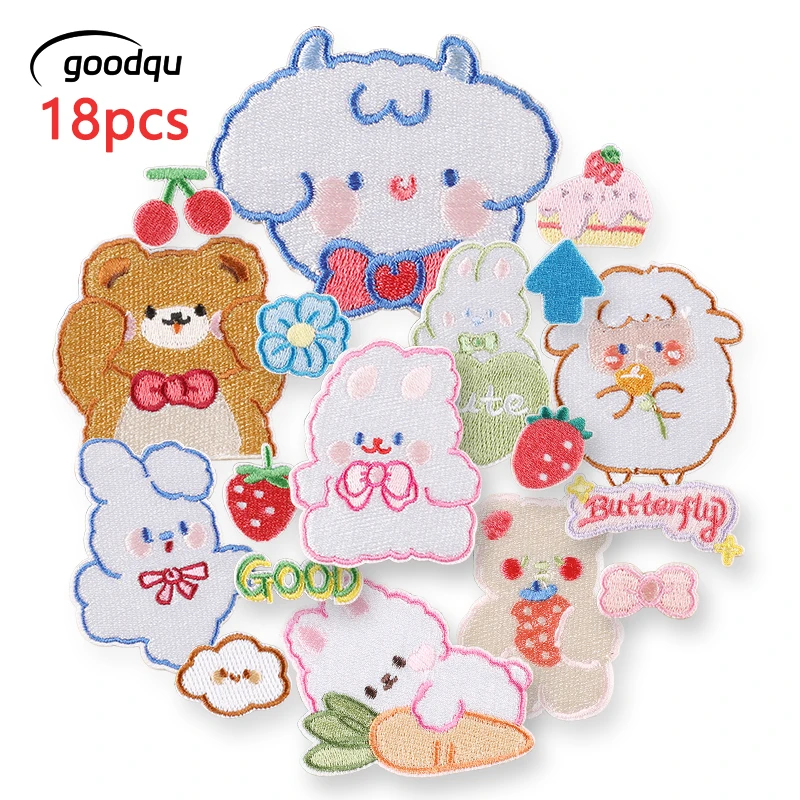 18 teile/los Tiere Bär Kaninchen Nette Selbstklebende Eisen Auf Patches Für Kleidung Kinder Gestickte Jacke Aufkleber Pack Stoff Nähen diy – Detail 1