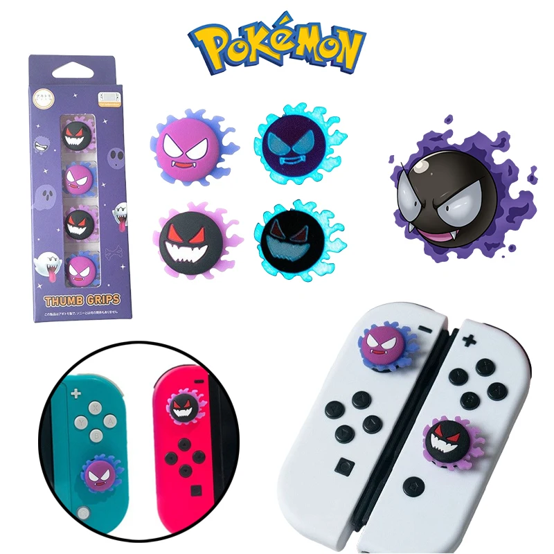 4-pcs-moda-gastly-silicone-polegar-vara-apertos-para-nintendo-switch-ns-oled-luminosa-joystick-capa-acessorios-do-controlador-de-jogo
