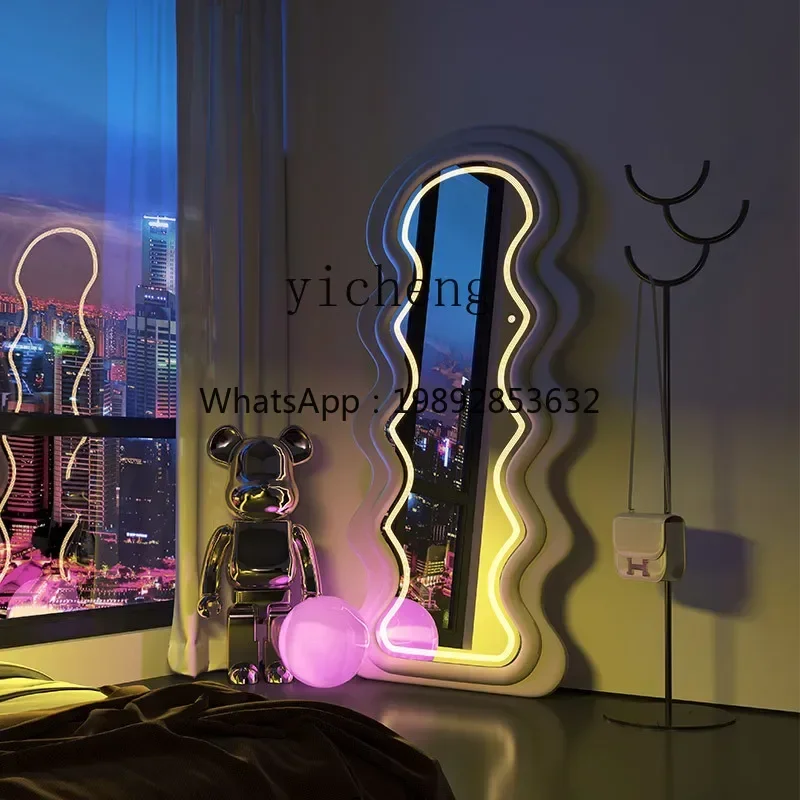 full body full-length mirror home retro floor-to-ceiling fitting mirror against the wall
