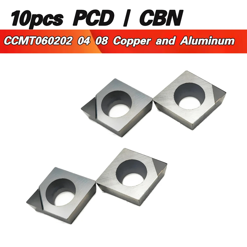 

10 шт. токарный инструмент PCD CCMT 060202 CCMT 060204 CCMT 060208 для меди и алюминия CBN Инструменты для обработки твердой стали и чугуна CCMT