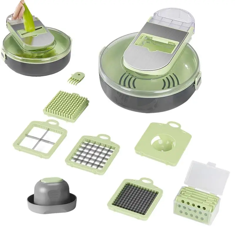 Vegetable Chopper Veggie Salad Onion Chopper Draining Basket Manual Hand Food Chopper Effortlessly Chop With 9 Cutters Dice