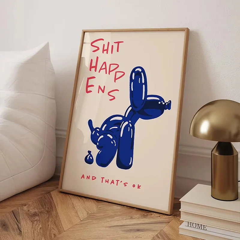 Trendy Avant-garde Blue Balloon Dog Art Canvas Painting Quotes Poster Living Room Bedroom Gallery Decorative Wall Art