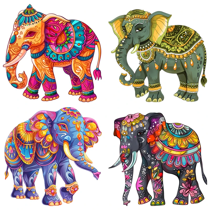 Fashion Colored Yoga Pattern Elephant Decal Animal DTF Heat Transfer Sticker Iron On For T-shirt Denim Coat DIY Sticker Washable