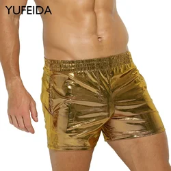 YUFEIDA Gold Leather Boxers Men's Underwear Sexy PU Leather Boxershorts Gay Lingerie Clubwear Male Underpants Mens Silver Trunks