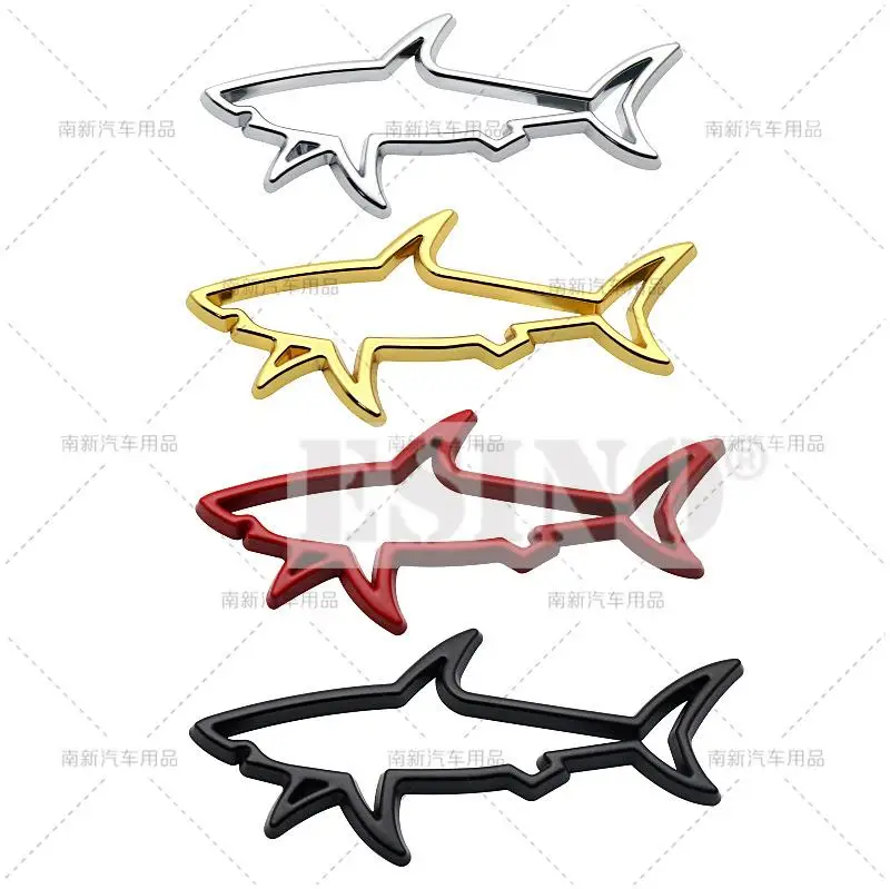 Car 3D Piranha Shark Carcharodon Carcharias Metal Chrome Zinc Alloy Emblem Car Badge Body Trunk Fender Adhesive Sticker