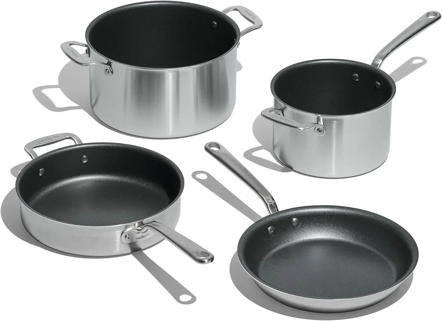 Non Stick Pot and Pan Set 7 Piece Graphite 5 Ply Stainless Clad Includes Stock Pot, Saute Pan, Saucepan, and Frying Pan