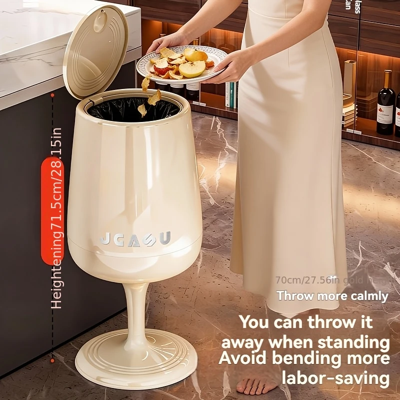 Wine Glass Shaped Trash Can with Lid  Waste Basket Trash Bin Round Tall Garbage with High Leg for Home Office Bedroom Kitchen
